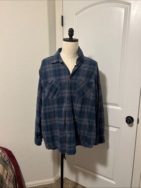Men’s 100% Cotton Blue Plaid Button-Up Shirt Size 3XL